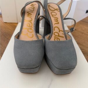 Sam Edelman Blue smoke Suede Platform Block Heel Sandals with Ankle Strap
